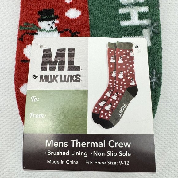 Muk Luks Mens Thermal Crew Socks Snowball Fight Brushed Lining Non-Slip Se 9-12 - Picture 4 of 6